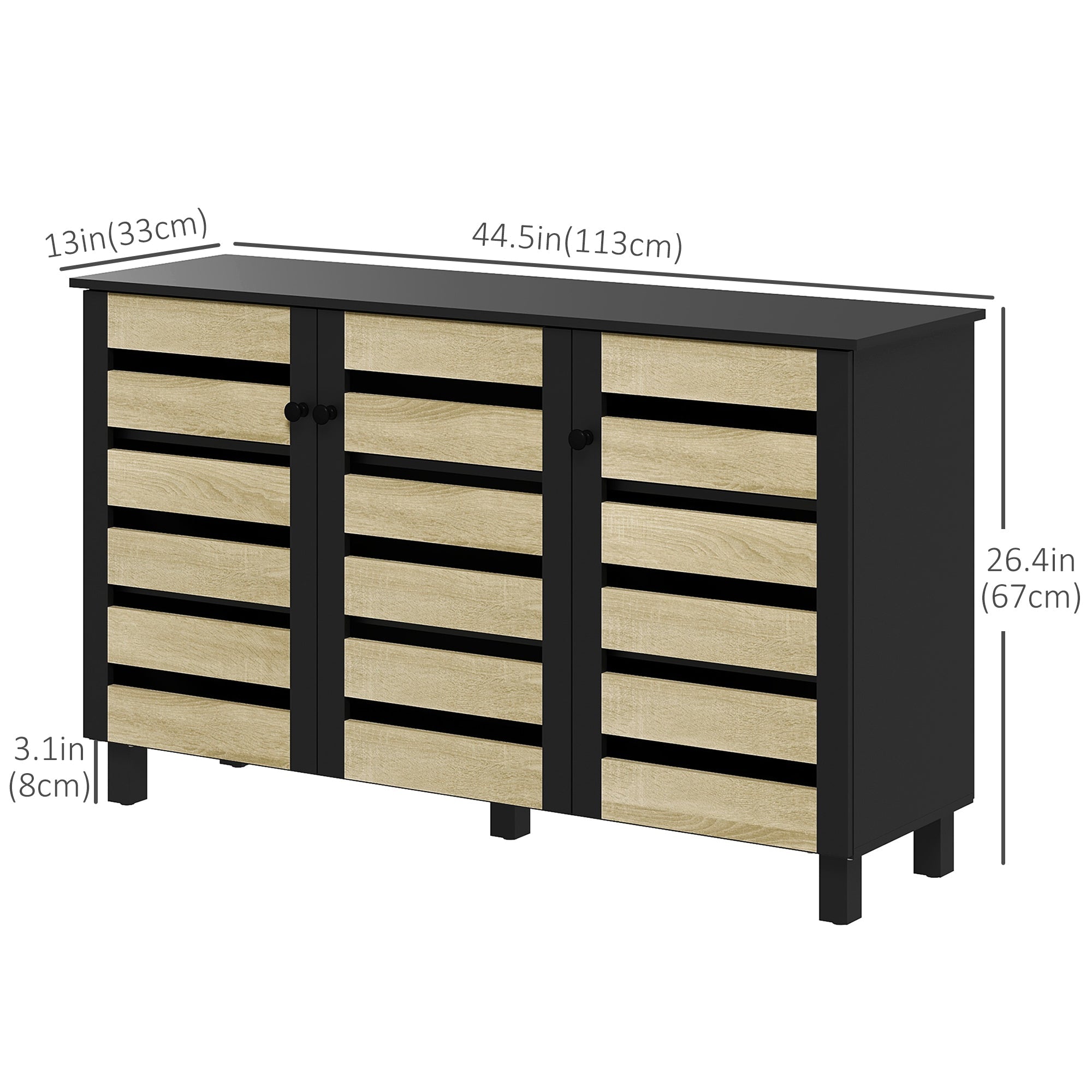 HOMCOM Rustic Shoe Storage Cabinet: 3 Slatted Doors, Adjustable Shelves for 15 Pairs, Entryway Organizer 