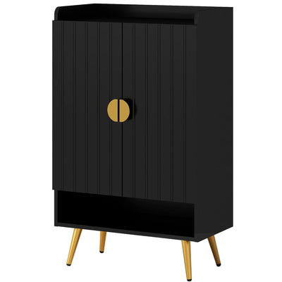 HOMCOM Entryway Narrow Shoe Storage Cabinet with Adjustable Shelves Open Shelf for 15 Pairs Black 