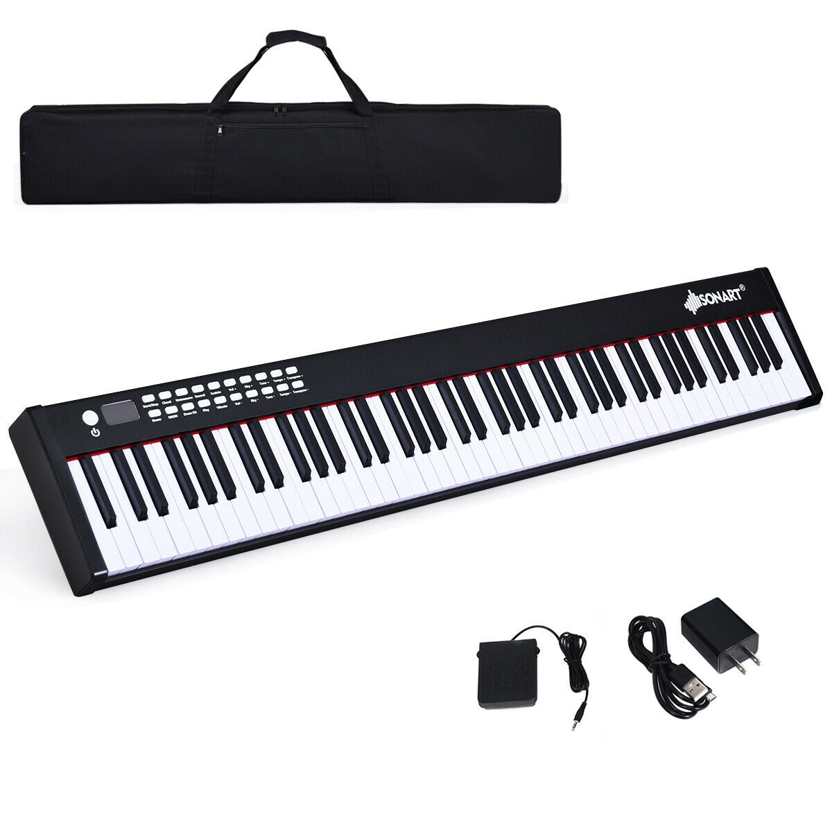 88-Key Portable Full-Size Semi-weighted Digital Piano Keyboard-BlackÂ 