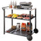Outdoor Grill Cart with Stainless Steel Tabletop, 3-Tier BBQ Stand, Movable Food Prep Table on Wheels, Black