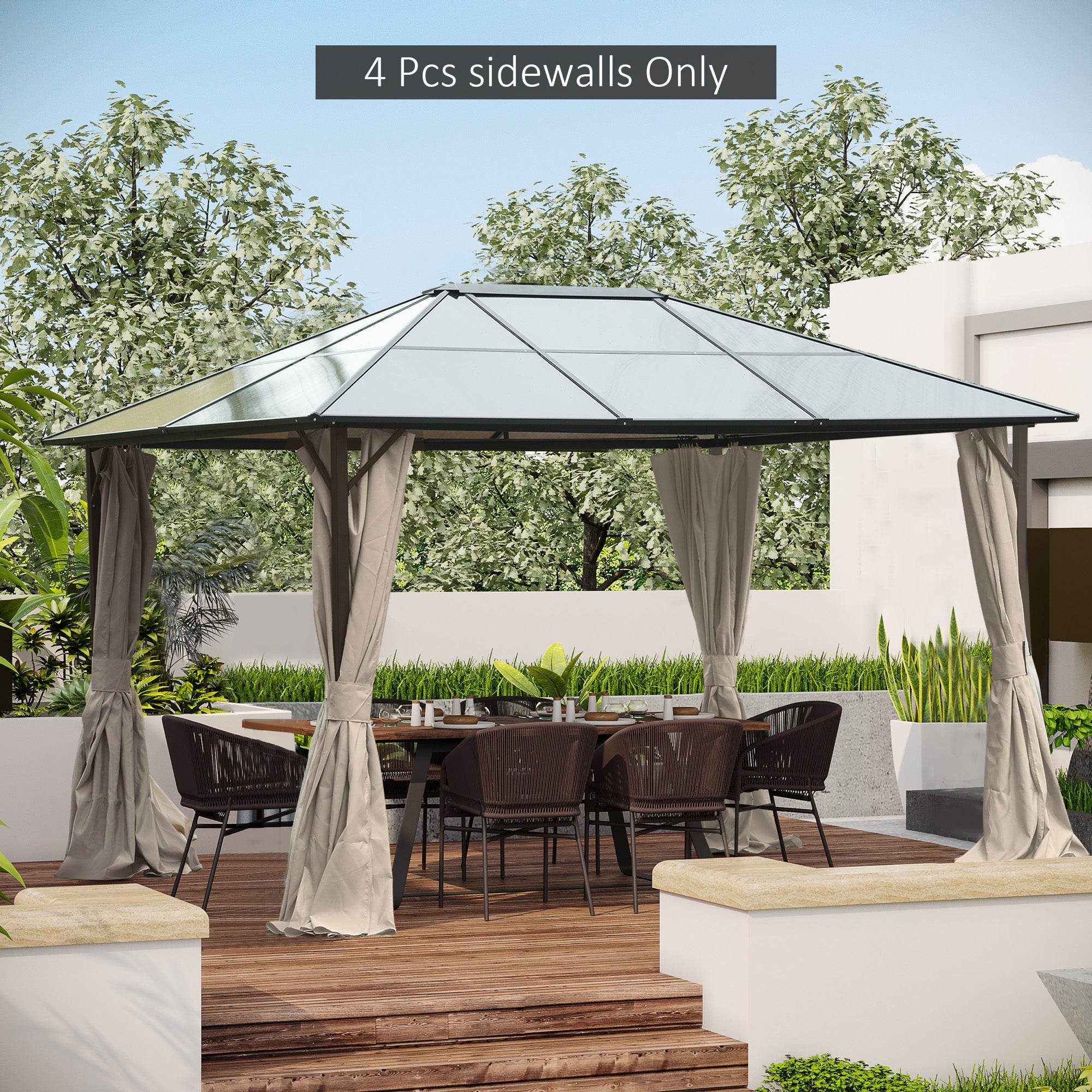 Outsunny 10' x 12' Gazebo Curtain Universal Gazebo Sidewall Set with 4 Panels, Hooks/C-Rings Included, Beige 