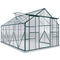 Aluminium Greenhouse Polycarbonate Walk-in Garden Greenhouse Kit with Adjustable Roof Vent, 8 x 12ft, Green