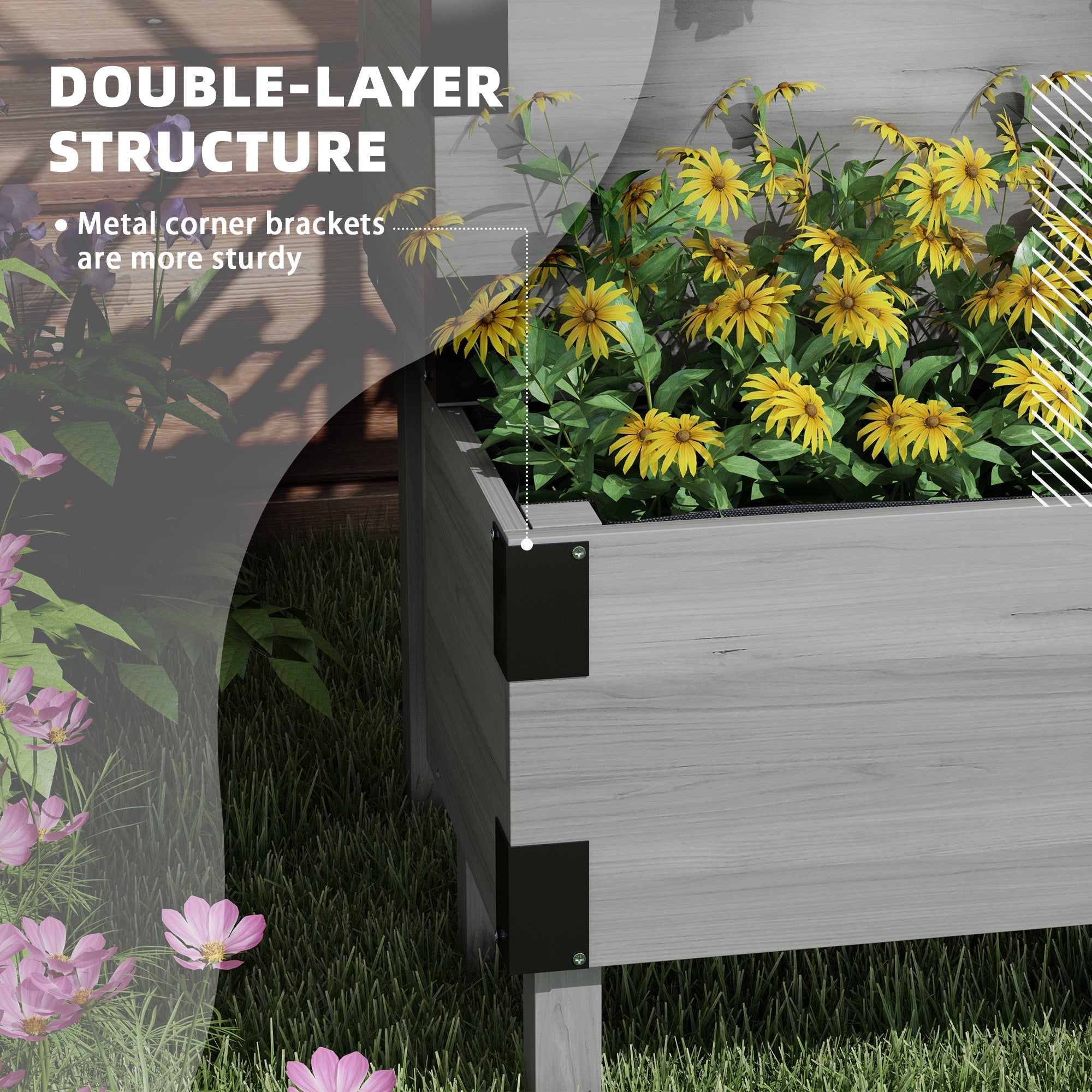Outsunny Raised Garden Bed with Trellis, 2 Tier Wooden Elevated Planter Box  for Vegetables, Flowers, Herbs, Grey 