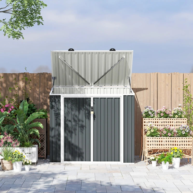 5ft x 3ft Outdoor Storage Shed, Garbage Bin Shed Organizer with Lockable Double Doors and Openable Lid
