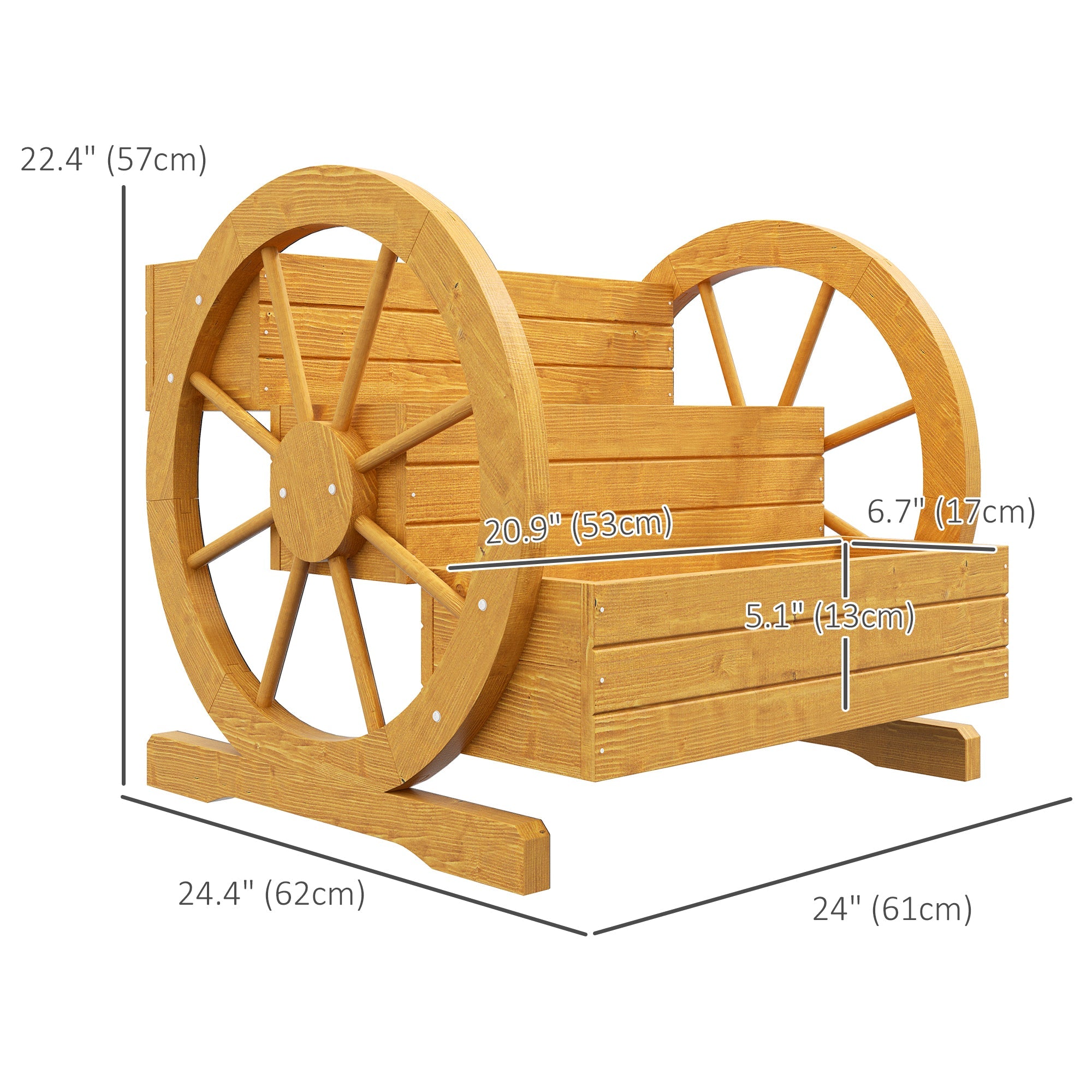 Outsunny 3-Tier Wooden Wagon Planter Box Raised Garden Bed for Vegetables Flowers Herbs 24"x24"x22" 