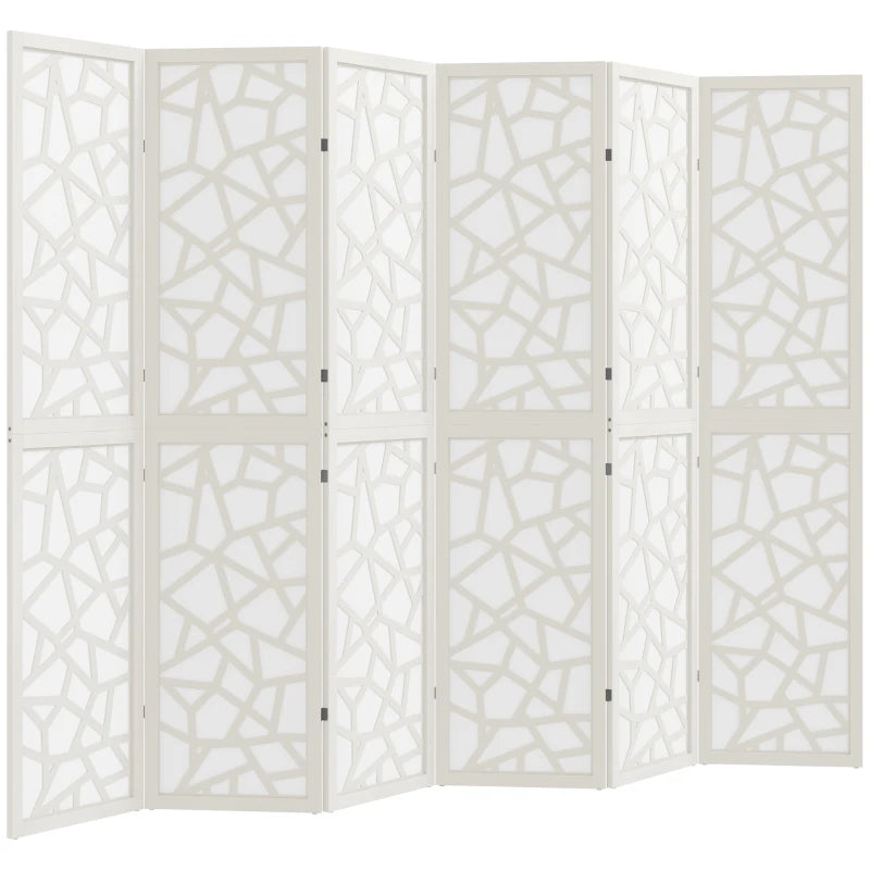 6 Panel Room Divider, 5.6 FT Lightweight Folding Privacy Screen with Geometric Pattern for Living Room, Bedroom, White