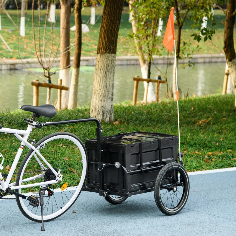 Aosom Steel Trailer for Bike, Bicycle Cargo Trailer with Foldable Storage Box and Safe Reflectors, Max Load 88LBS, Black