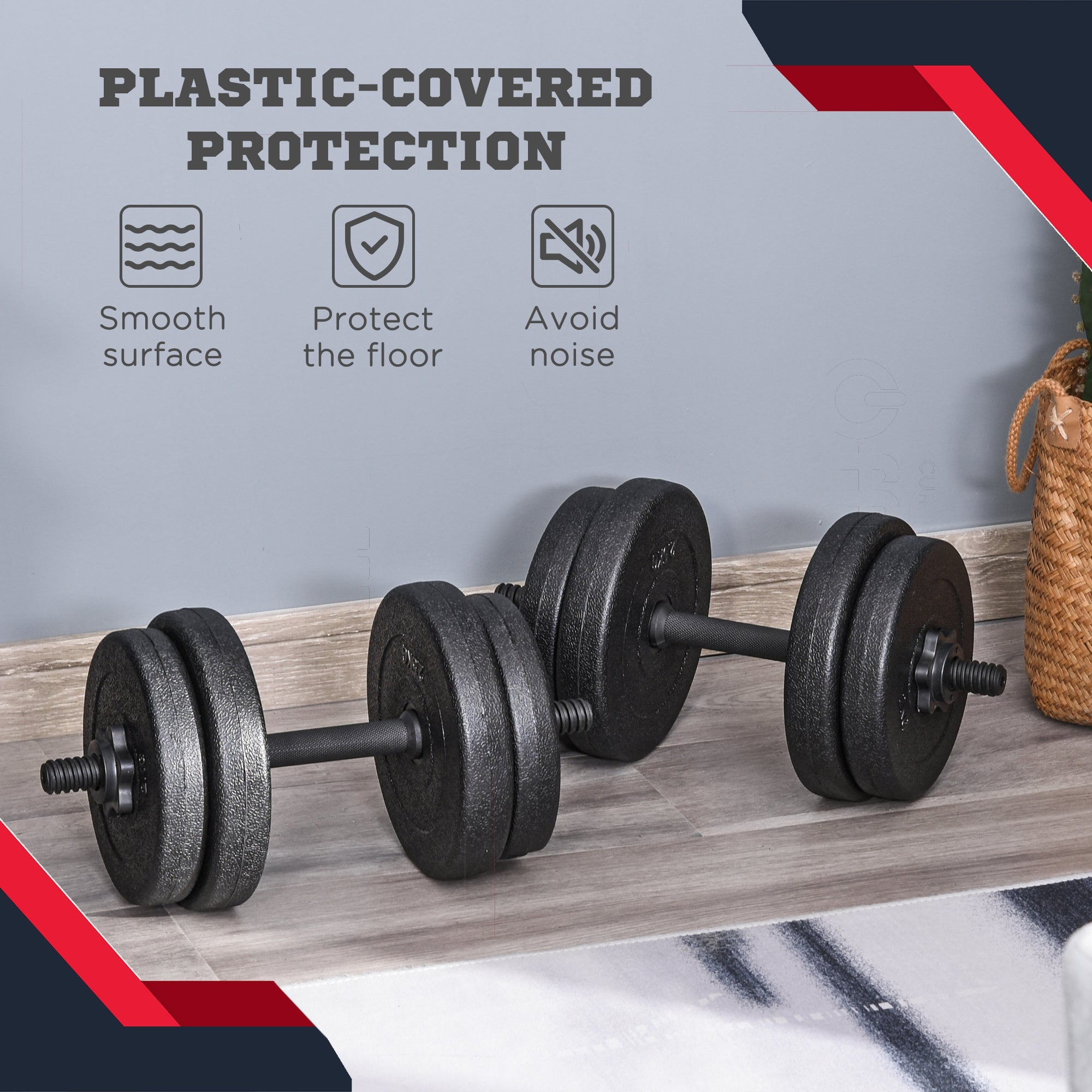 Soozier Adjustable 2 x 22lbs Weight Dumbbell Set for Weight Fitness Training Home Gym Equipment Black Pair 