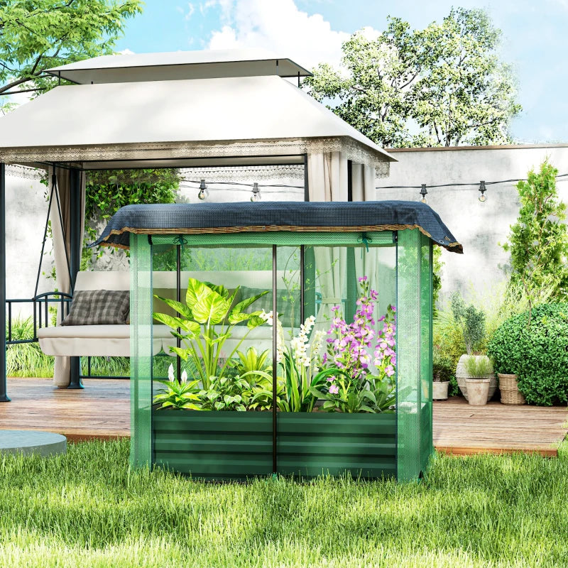 Galvanized Steel Planter Box with Crop Cage and Shade Cloth, Raised Garden Bed for Flowers, Vegs and Herbs