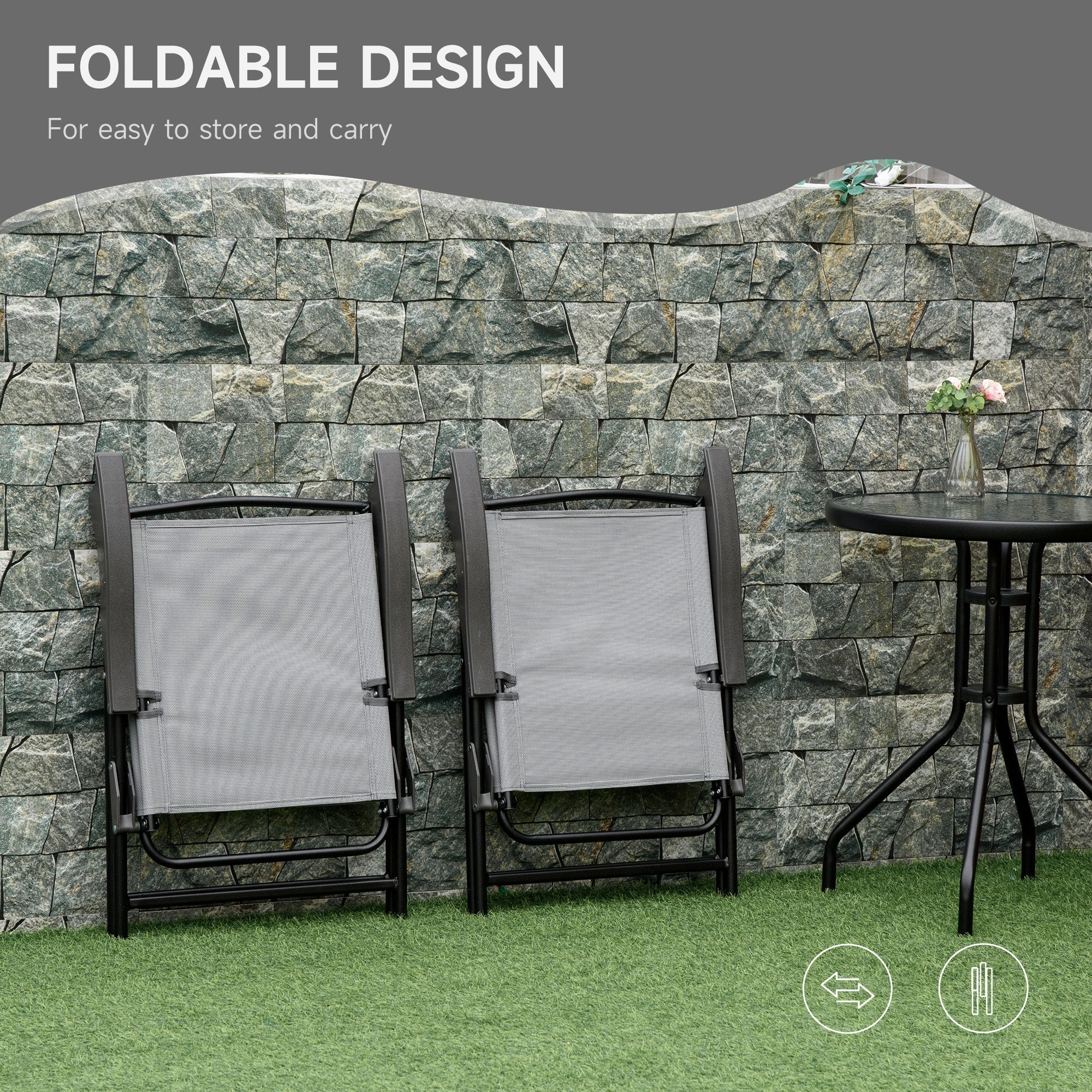 Outsunny Folding Outdoor Bistro Set, Patio Table and Chairs with Reclining Backrest and Round Dining Table, Grey 