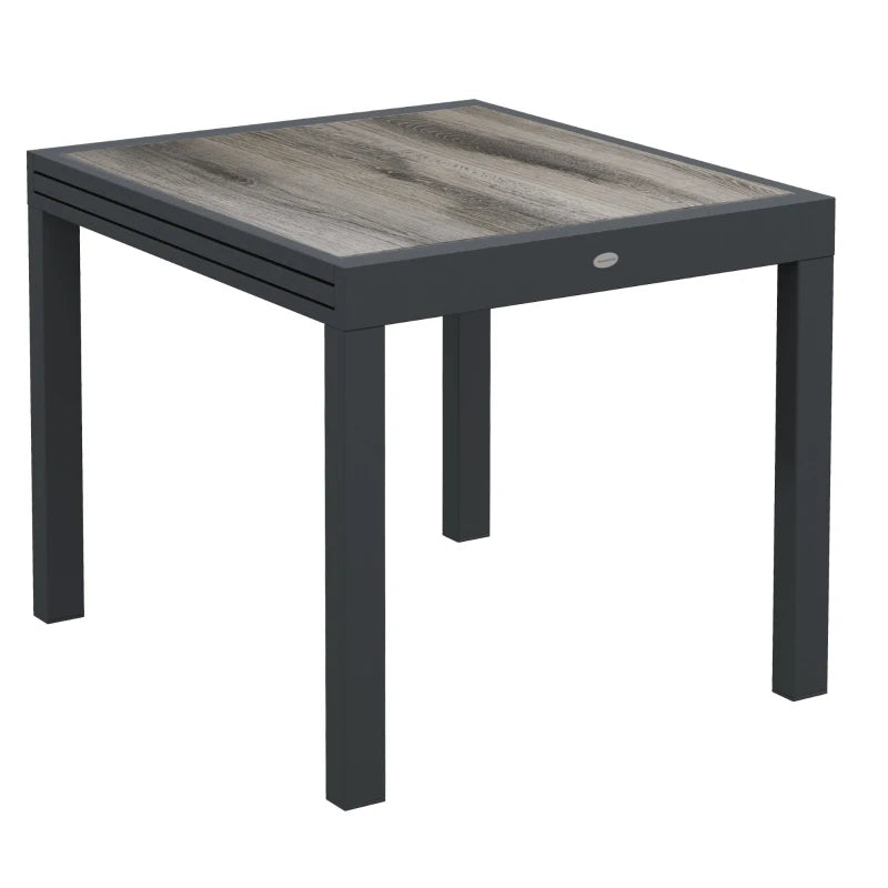 Extendable Dining Table, Rectangular Patio Outdoor Table with Aluminum Frame and Plastic Board Tabletop for Lawn, Grey