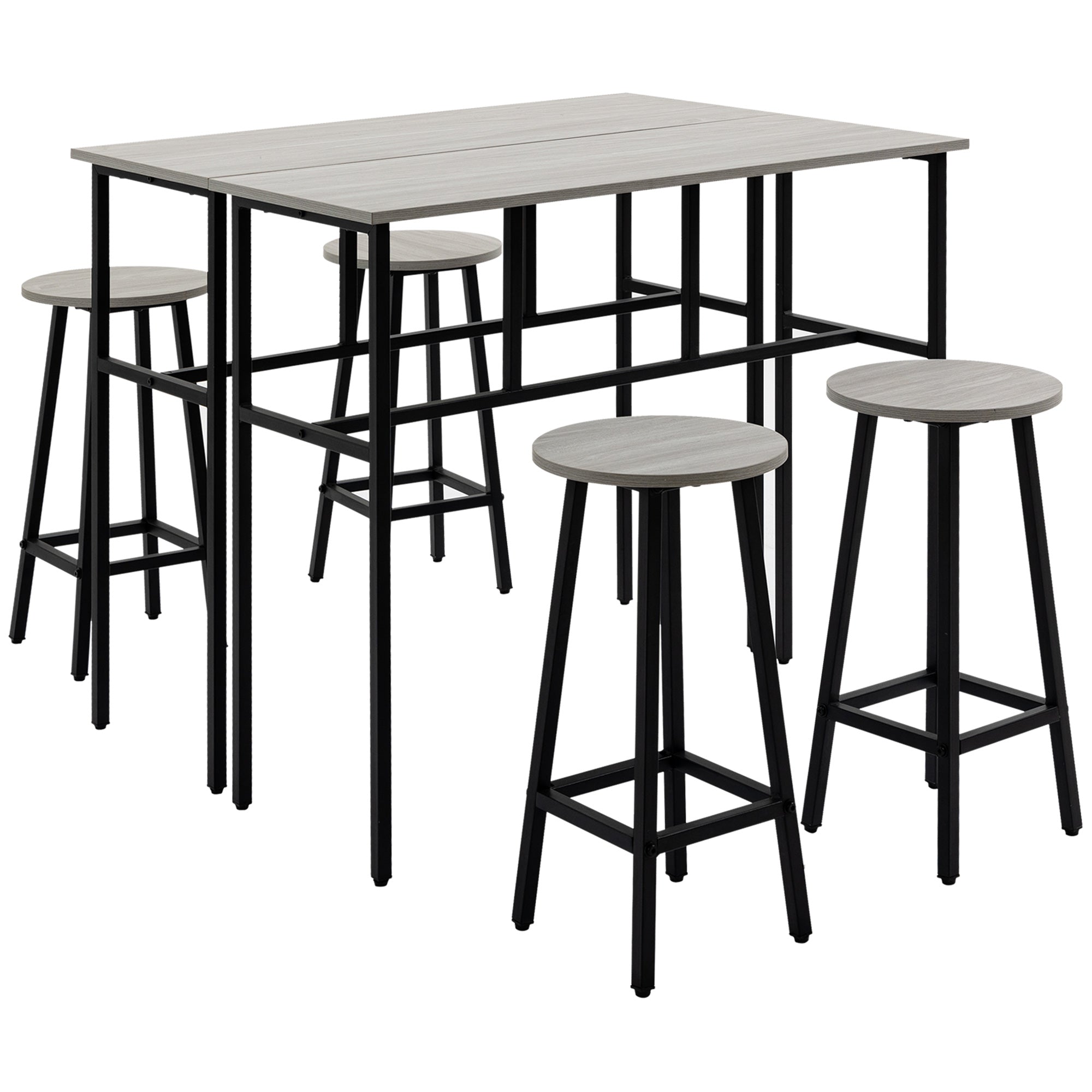 HOMCOM Counter-Height Dining: 6-Piece Set with Breakfast Tables, Chairs for Kitchen, Living Room in Grey Finish 
