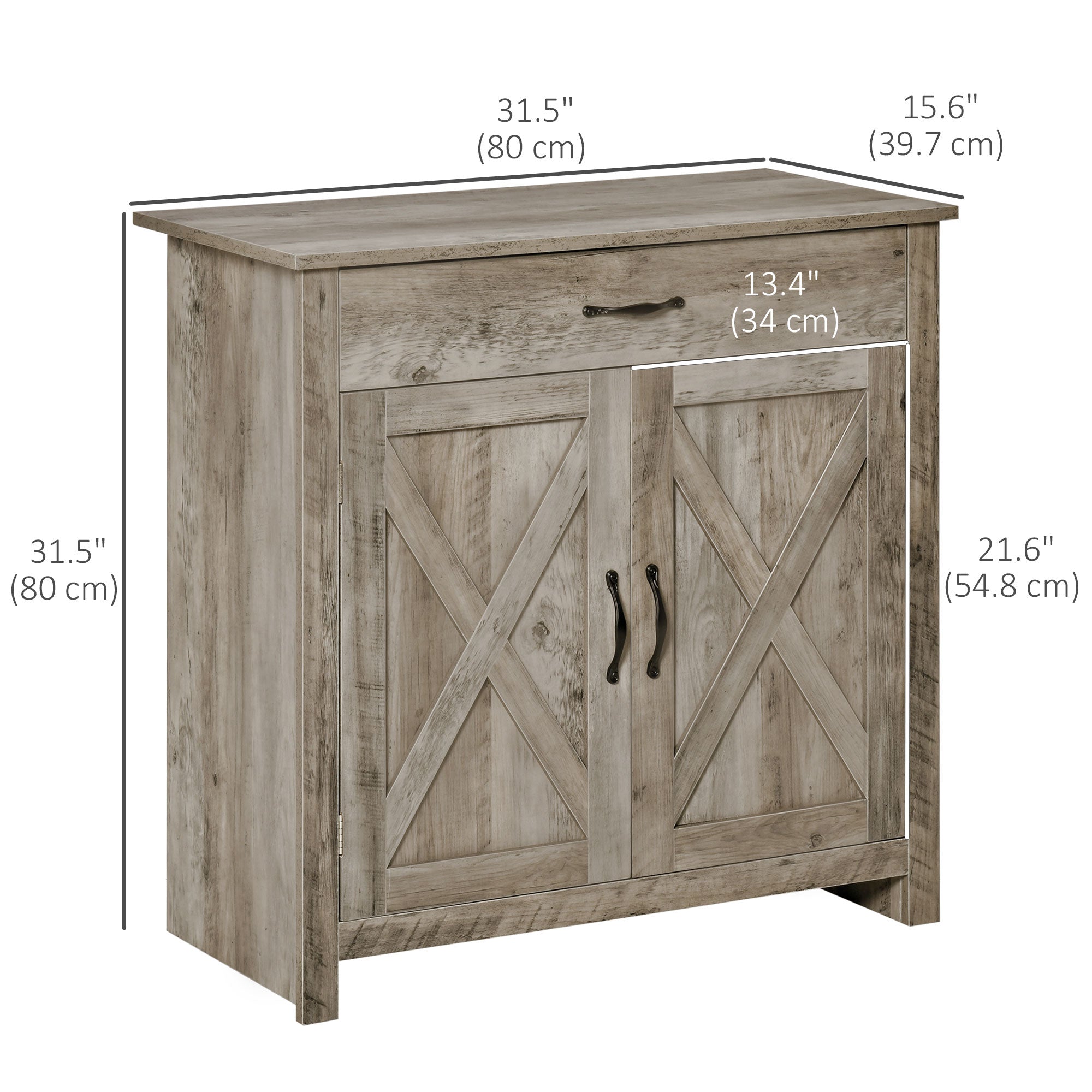 HOMCOM Farmhouse Style Barn Door Sideboard Coffee Bar Buffet Accent Storage Cabinet for Living Room Entryway Grey Wash 