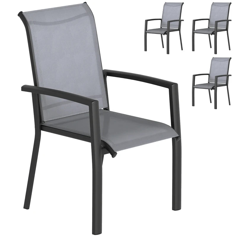 Stackable Patio Chairs Set of 4, Outdoor Dining Chairs with All Weather Breathable Mesh and Armrests, Grey