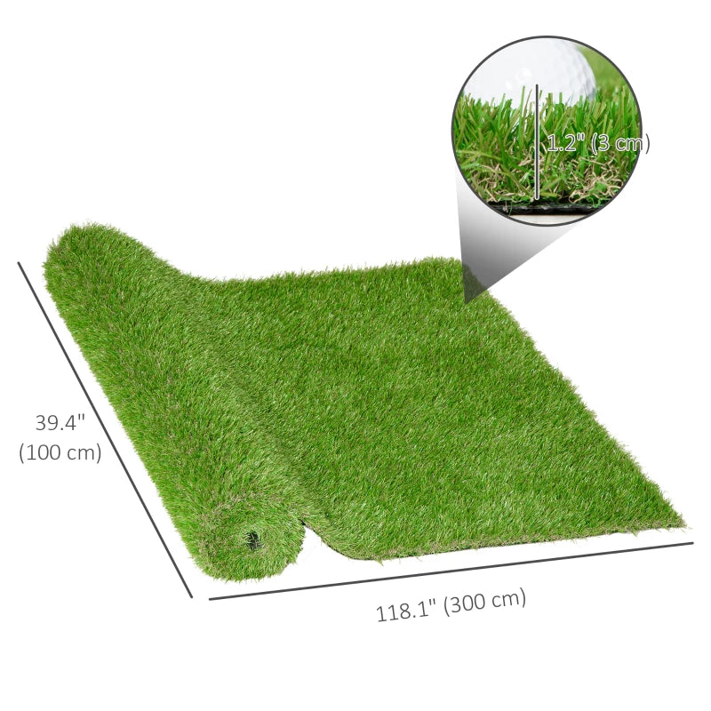 Artificial Grass 10' x 3' (30 Square Feet), Fake Grass Turf with UV Protection, Drain Holes for Rain, Green