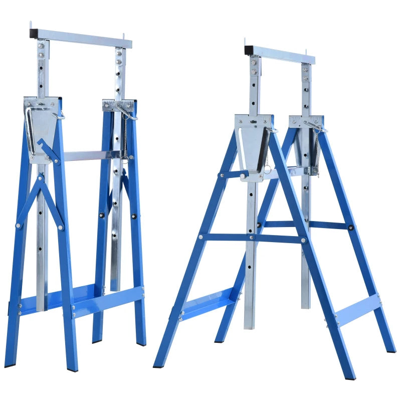 Set of 2 Adjustable Telescopic Builders Trestle, DIY Steel Work Bench Carpenter, Folding Saw Horse Tools Blue