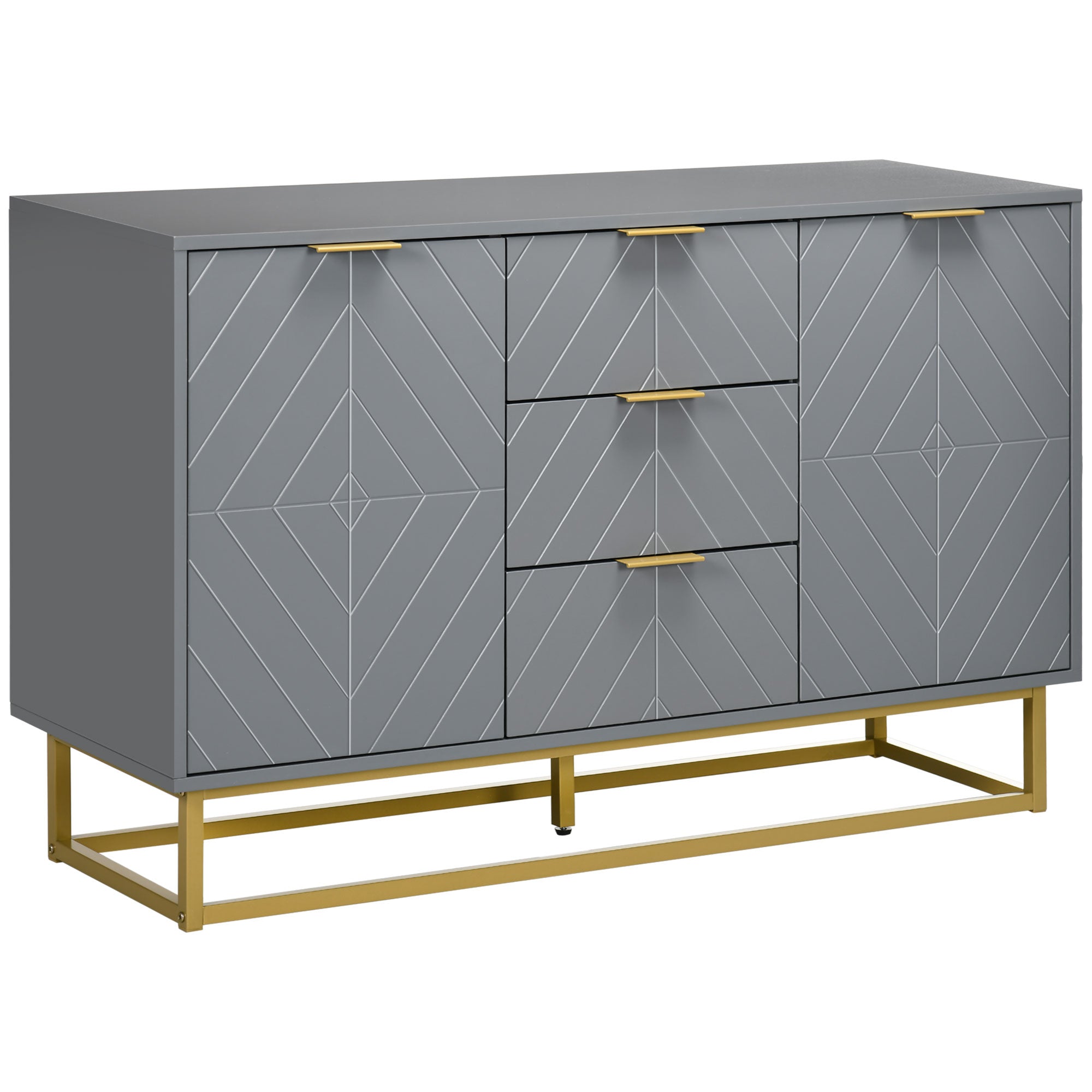 HOMCOM Contemporary 3-Drawer Storage Cabinet Sideboard Metal Handles Freestanding Dresser Dining Room Grey 