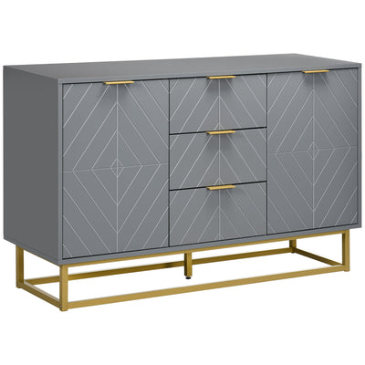 HOMCOM Contemporary 3-Drawer Storage Cabinet Sideboard Metal Handles Freestanding Dresser Dining Room Grey 