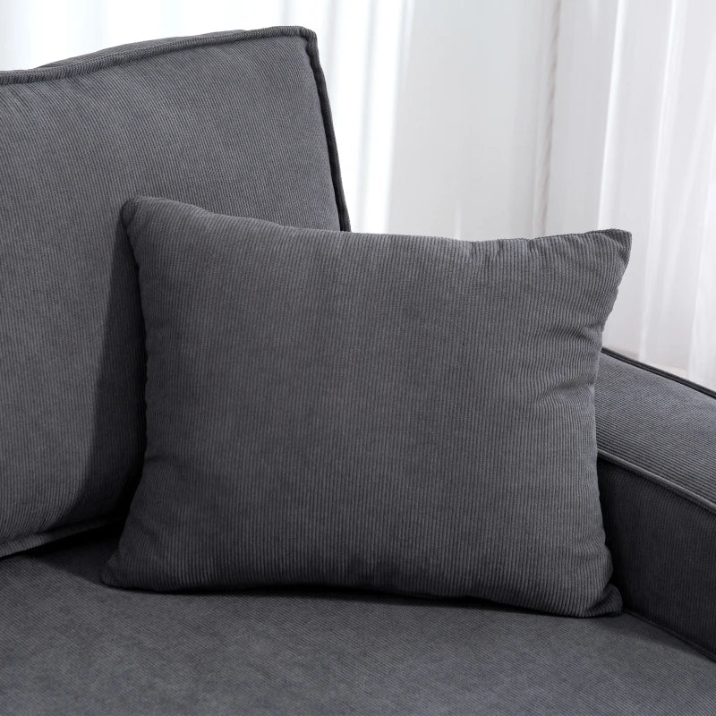 Corner Sofa with Changeable Chaise, Corduroy L-Shaped Sectional Sofa with Pocket Spring, 2 Pillows, Charcoal Grey