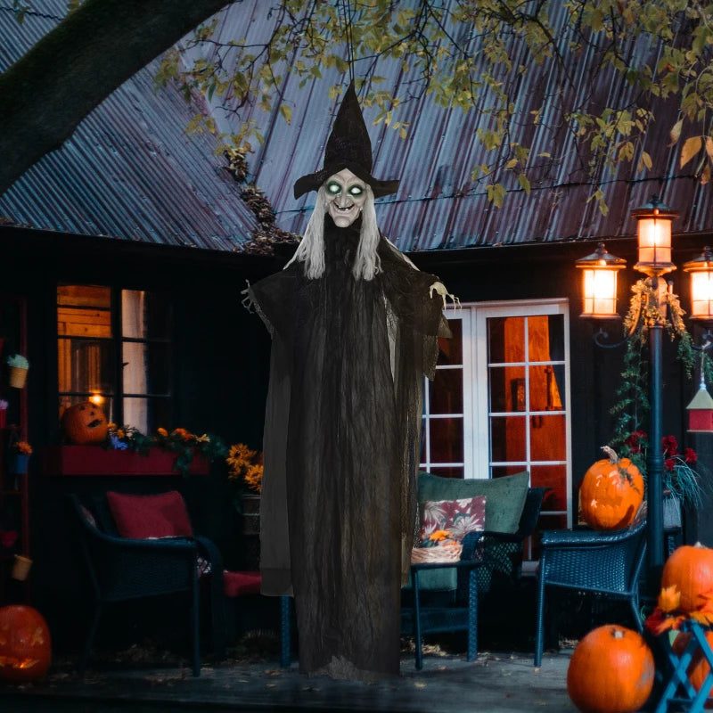 HOMCOM 6.4' Life-Size Winged Grim Reaper – Animated Halloween Decoration, Light-Up Eyes 