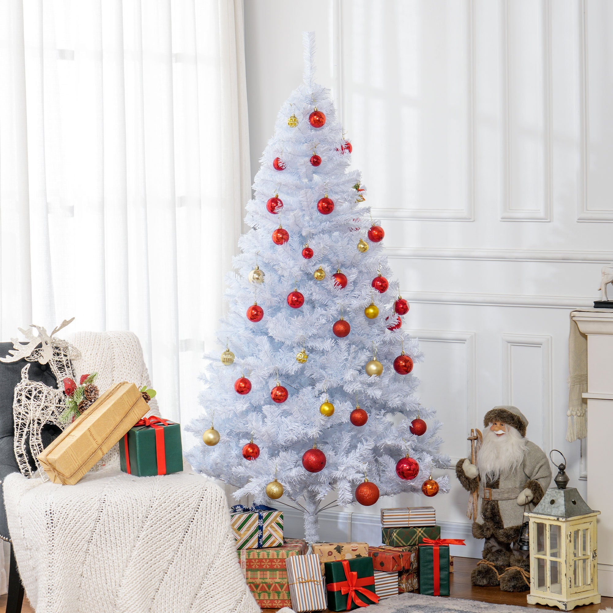 HOMCOM 6ft White Christmas Tree Artificial Christmas Tree with 928 Branch Tips and Metal Stand 