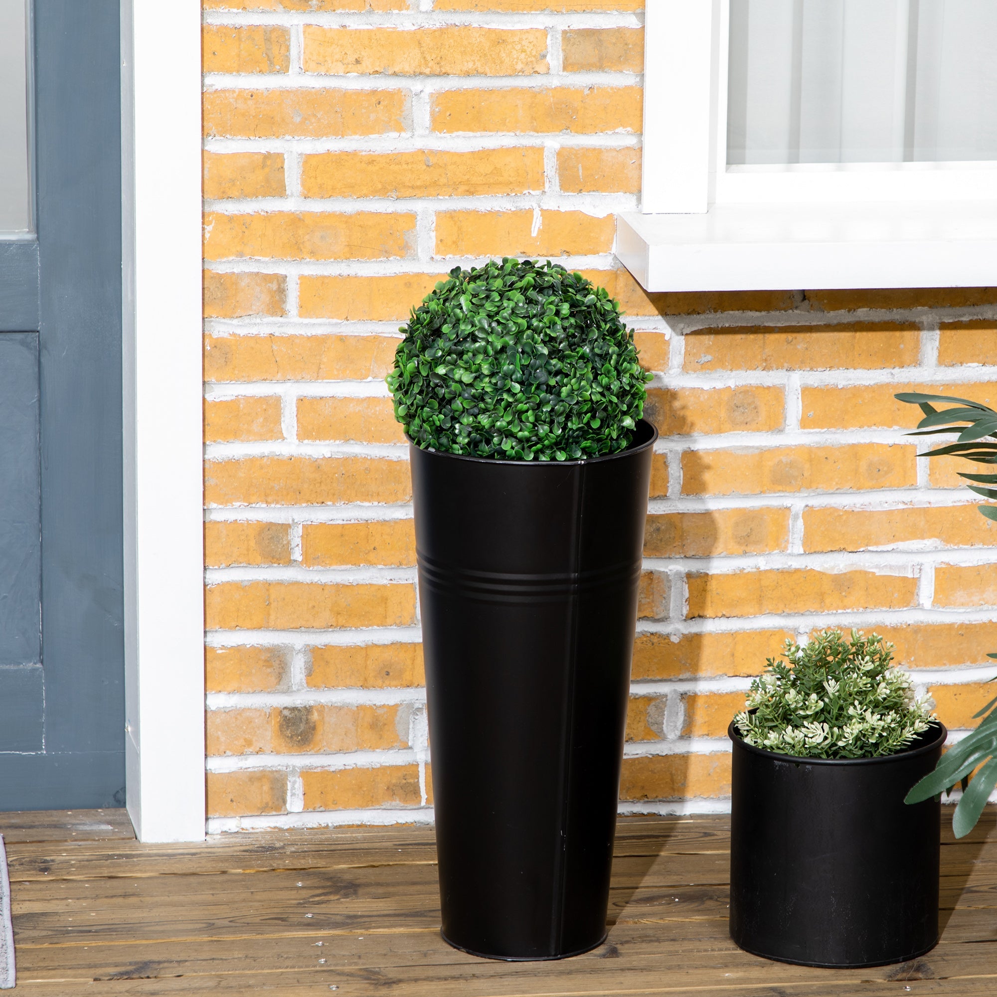 HOMCOM 2ft Artificial Boxwood Ball Trees: Set of 2 Fake Plants in Pot for Indoor Outdoor, Green 