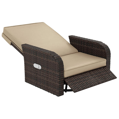 Outsunny Wicker Swivel Chair w/ Cushion, Patio Recliner Chair, Khaki 