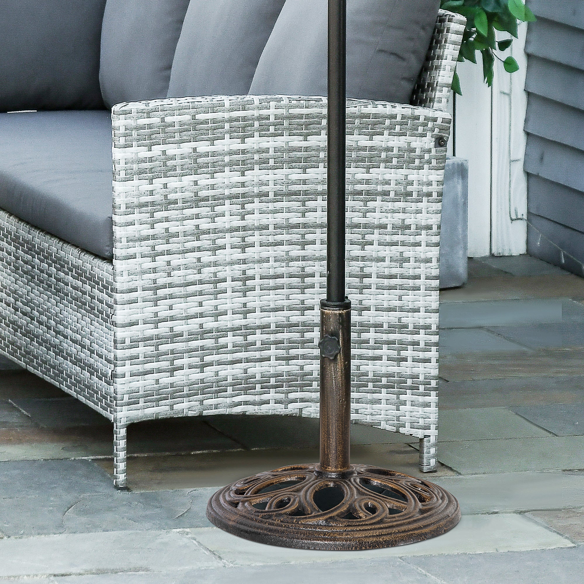 Outsunny Round Cast Iron Patio Umbrella Base: Outdoor Stand Holder for Φ38/48mm Poles, Bronze 