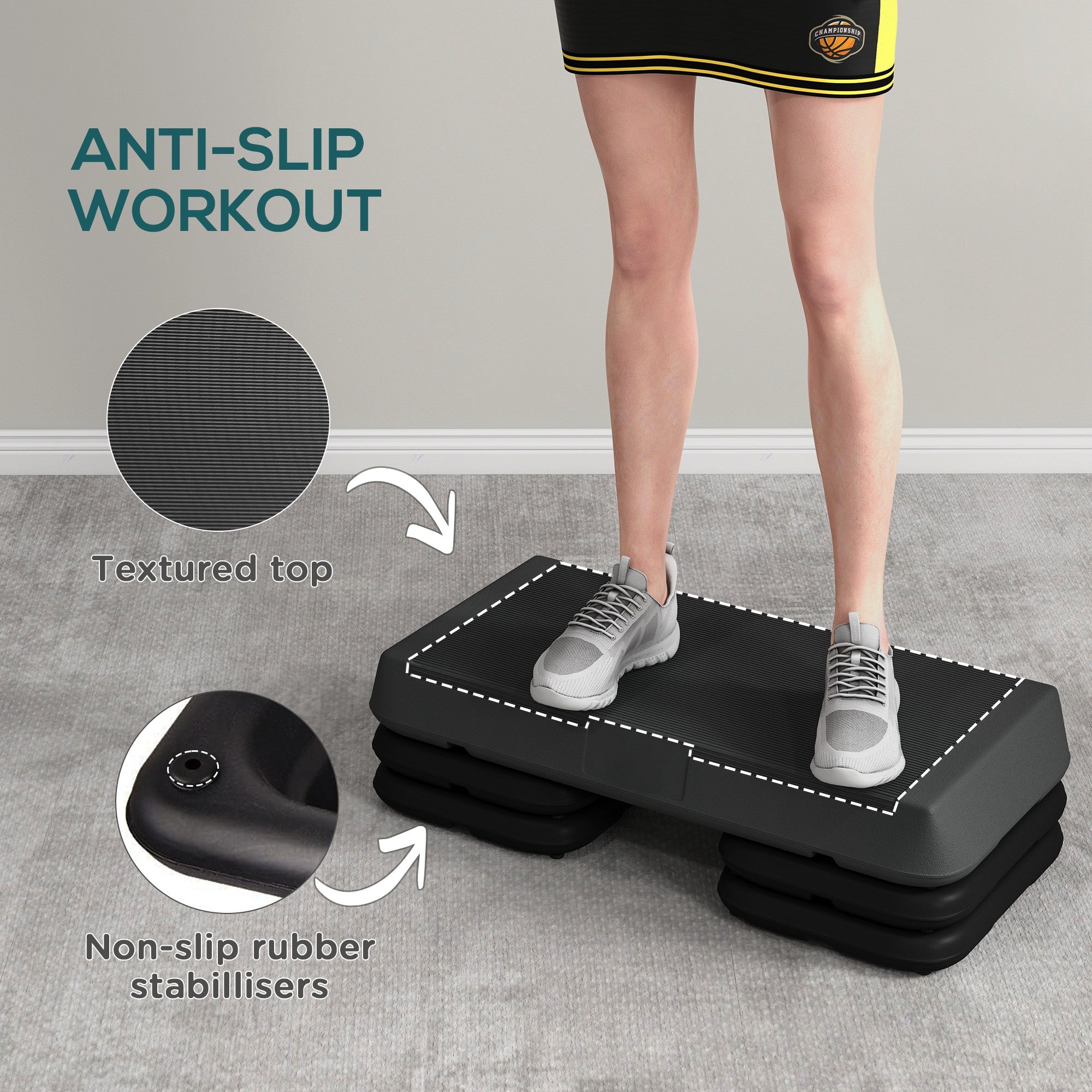 Soozier Adjustable Aerobic Stepper, 3-Level with Risers 4", 6", 8" Stepper Exercise Platform for Home Gym Fitness Workout, 330lbs Weight Capacity, Grey 