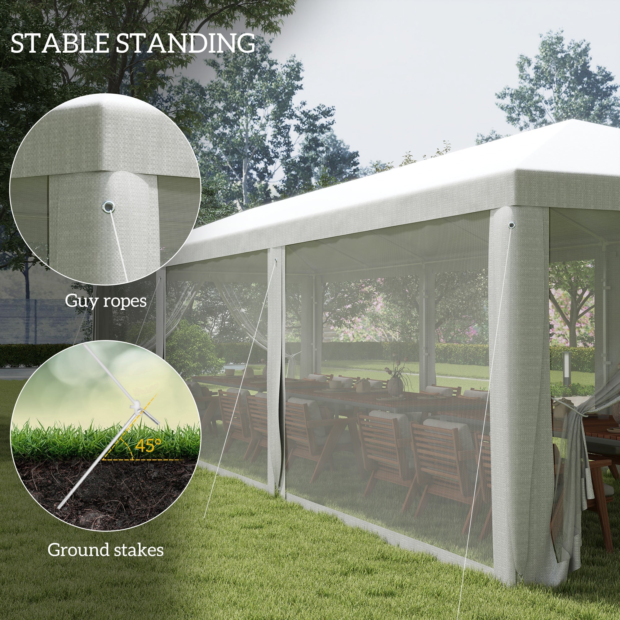 Outsunny 10' x 28' Gazebo Party Tent Outdoor Canopy Garden Sun Shade with 8 Mosquito Mesh Netting and Zipper Door, White 