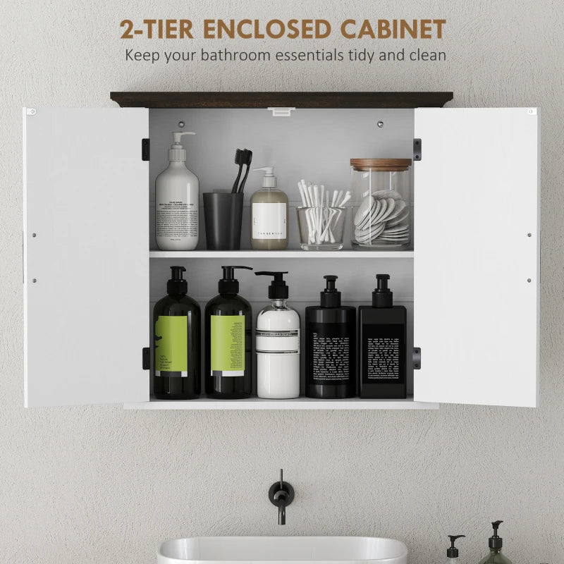 Bathroom Wall Cabinet, Farmhouse Medicine Cabinet Wall Mounted with 2 Doors and Adjustable Shelf, White