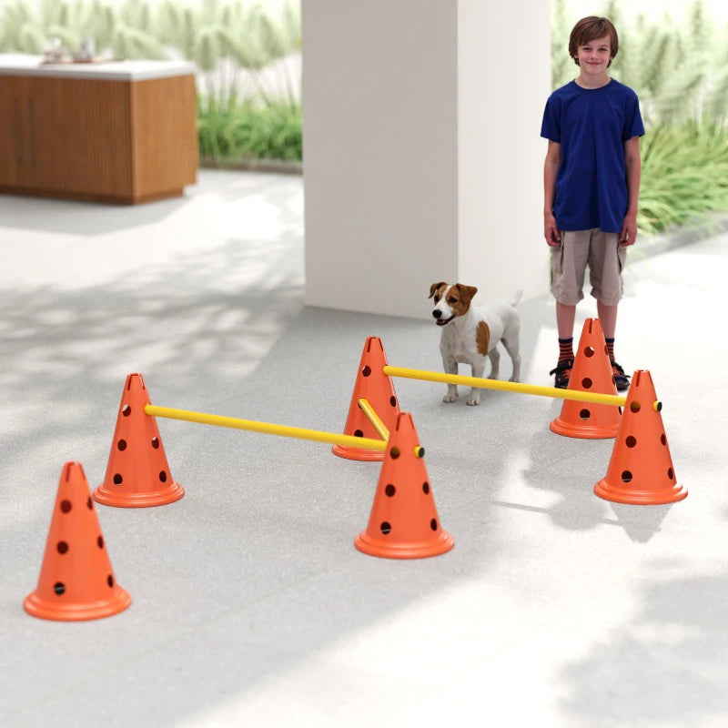 Dog Agility Hurdle Cone Set, Adjustable Obstacle Course Equipment with 6 Cones & 6 Poles, Carry Bag, Orange