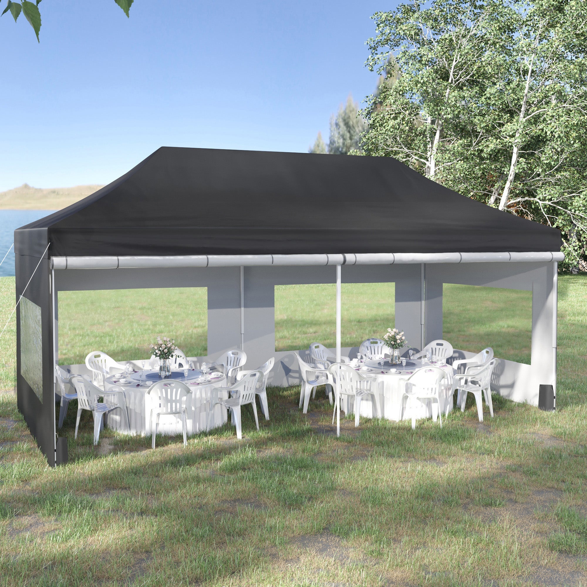 Outsunny 20'x10' Pop Up Canopy Tent Folding Instant Shelter Gazebo Removable Sidewalls Windows Sand Weights Bags 