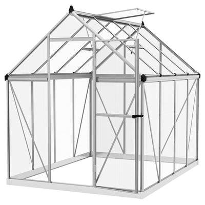 Outsunny 6 x 8ft Polycarbonate Greenhouse with Aluminum Frame & Roof Vent Rain Gutter for Year-Round Plant Growing 