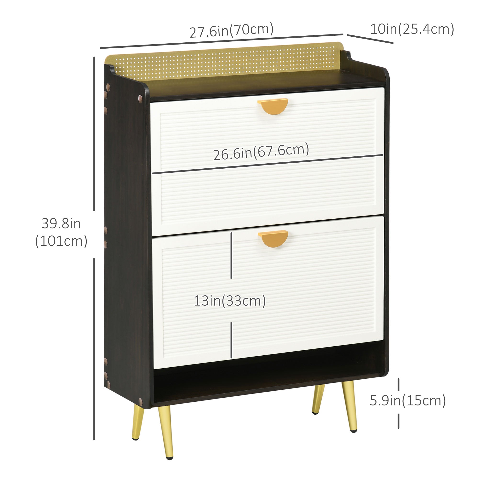 HOMCOM Modern Shoe Cabinet: 2 Flip Drawers, Open Shelf for 12 Pairs Storage Solution in White Finish 