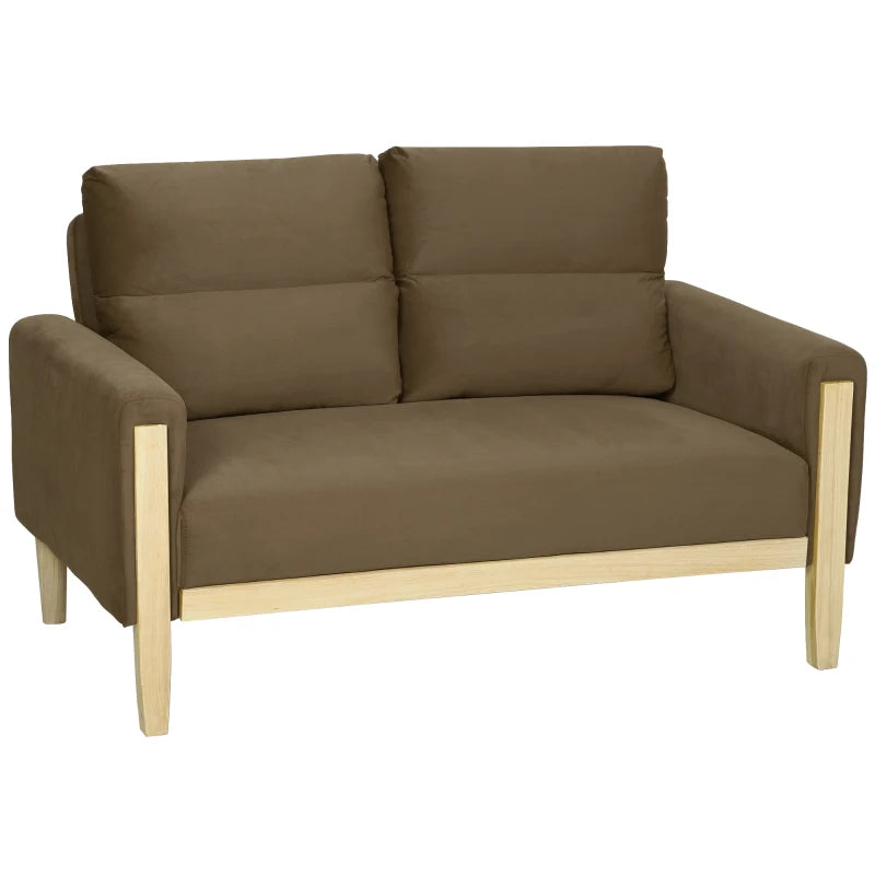 53" Loveseat Sofa, Small 2 Seater Couch with Solid Wood Legs, Modern Velvet Sofa for Living Room, Small Spaces,Brown