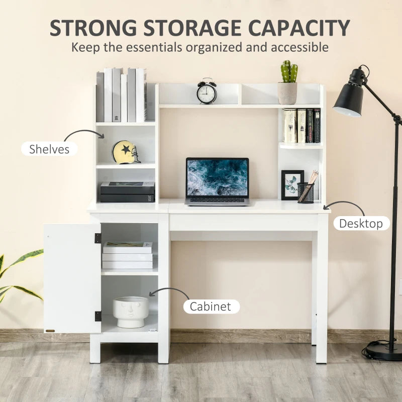 Computer Desk with Storage, 47 Inch Farmhouse Home Office Desk with Open Shelves and 2-Tier Cabinet, White
