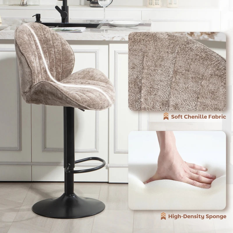 Bar Stools Set of 2, Swivel Barstools with Back, Adjustable Height and Footrest for Kitchen Island, Dining Room, Brown