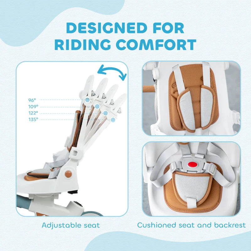 Qaba 7 in 1 Toddler Tricycle with Safety Harness, Adjustable & Removable Parent Handle, Canopy, Storage Bag, Brake, Blue