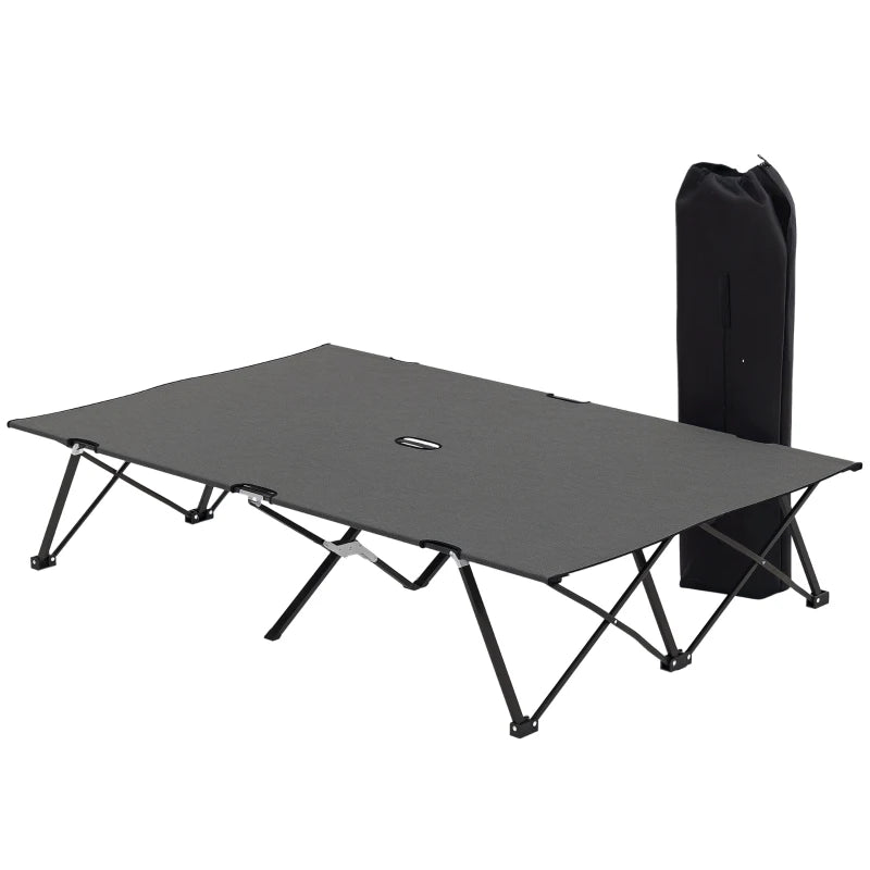 Two Person Folding Camping Cot Outdoor Portable Double Cot with Carrying Bag 76" Dark Grey
