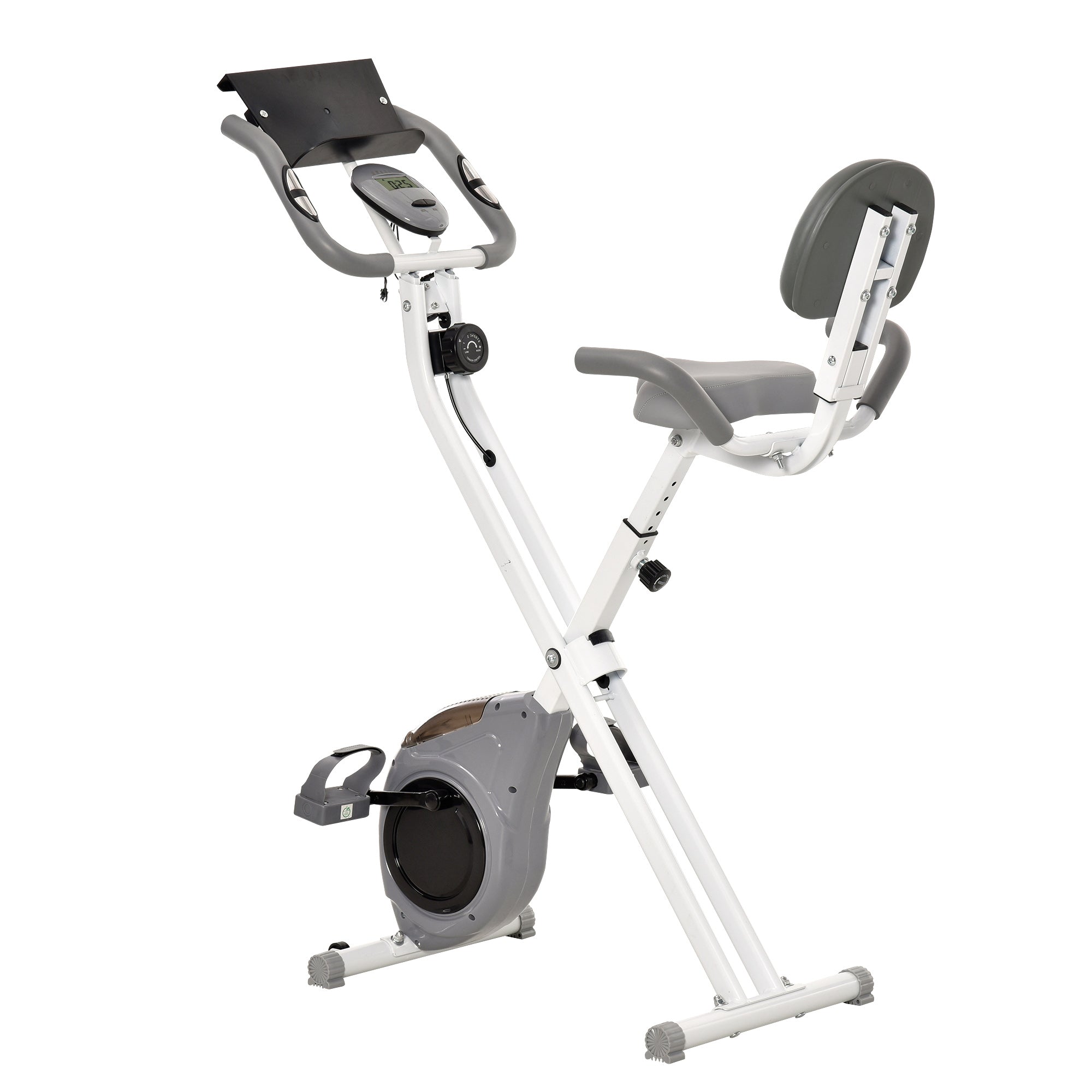 Soozier Folding Exercise Bike, Indoor Stationary Bike with 8-Level Magnetic Resistance and LCD Monitor, for Cardio Workout Grey 