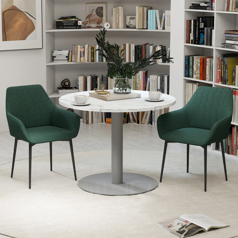 Dining Chairs Set of 2, Upholstered Linen Fabric Accent Chairs with Metal Legs, Dark Green