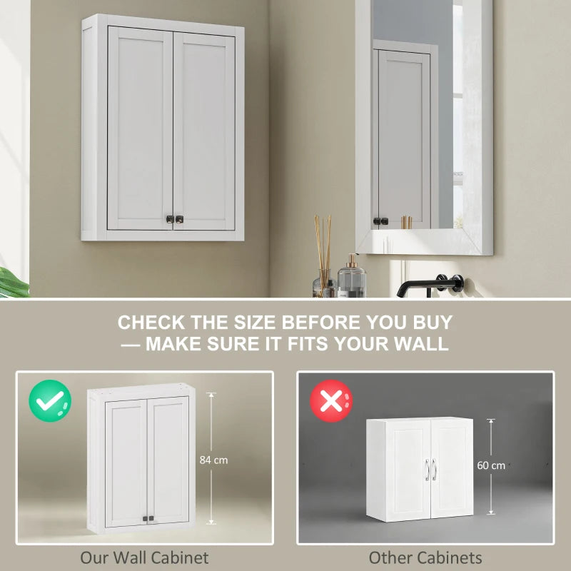 Bathroom Cabinet Wall Mounted, Modern Bathroom Wall Cabinet with 2 Doors and 2 Adjustable Shelves, White