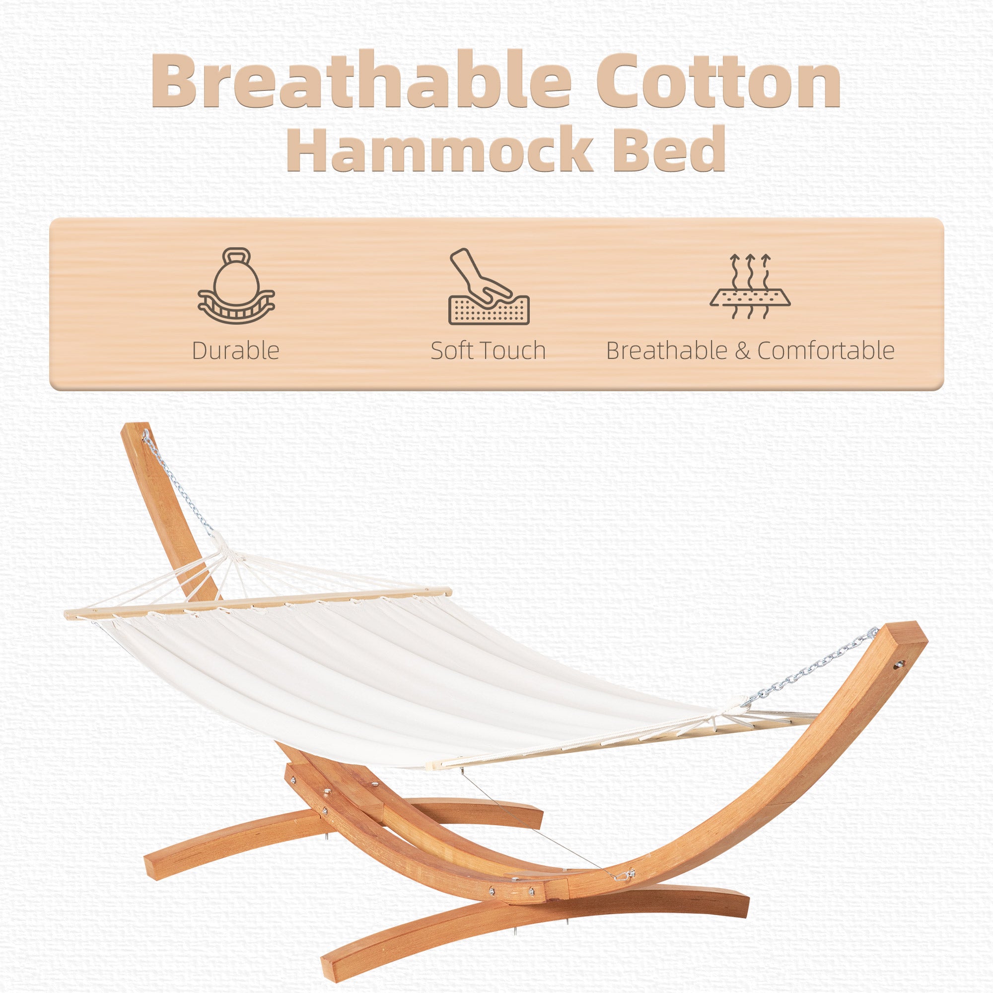 Outsunny Wooden Hammock Stand Outdoor Arch Hammock Bed w Straps Hooks Camping Gear White 