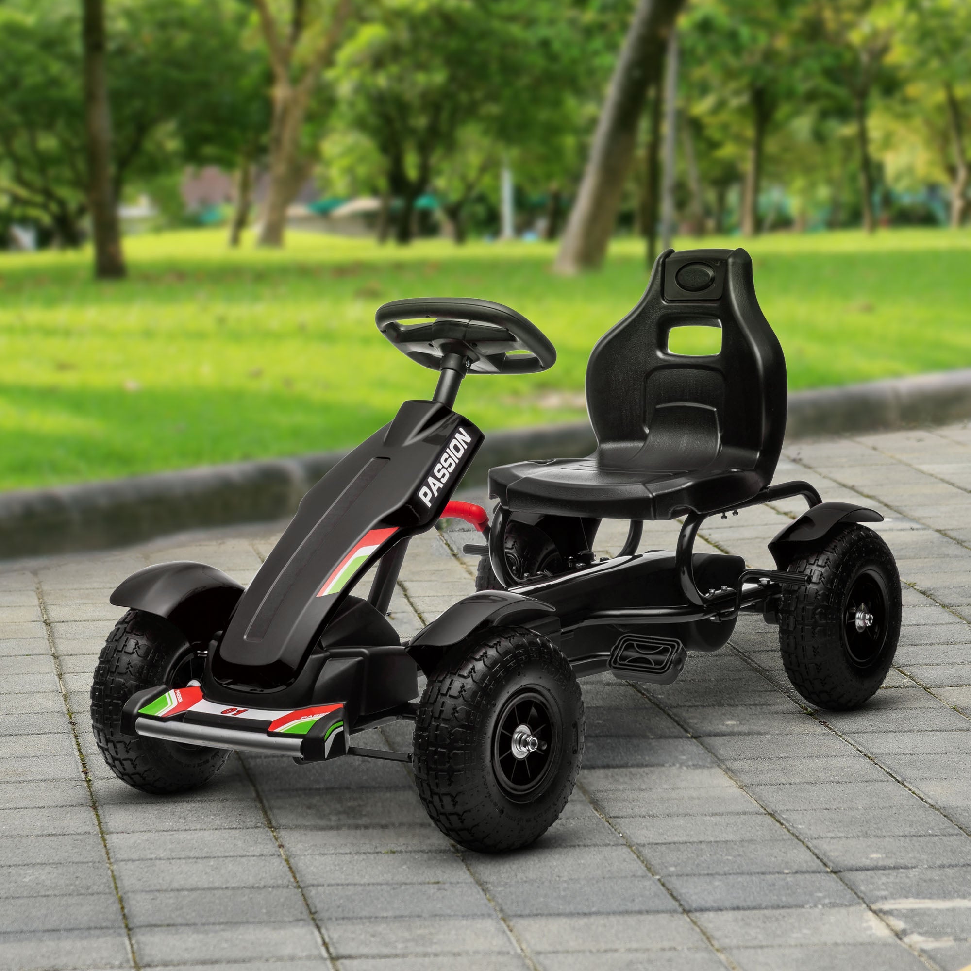 Aosom Kids Pedal Go Kart Ride-On Car Adjustable Seat Handbrake Rubber Wheels Outdoor Play Black 