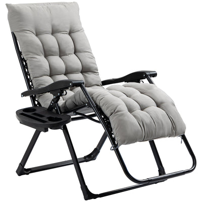 Outsunny Zero Gravity Chair Grey Padded Folding Recliner with Cup Holder Adjustable Backrest Patio Lounger 