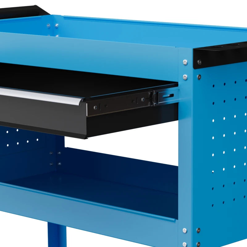 Tool Cart on Wheels, Utility Cart with Wheels, Ball Bearing Drawer, Storage Trays for Garage, Warehouse, Workshop, Blue
