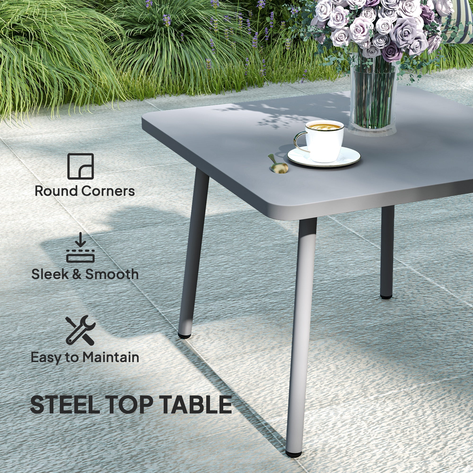 Outsunny 3 Pieces Outdoor Furniture Set, L Shaped Wicker Patio Furniture Conversation Set with Cushions, Steel Table, Grey 
