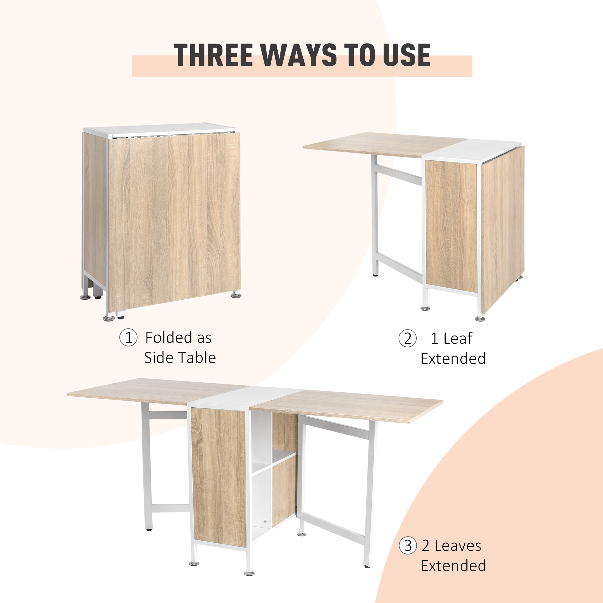 HOMCOM Folding Dining Table Multi-use Drop Leaf Table with Storage Shelves Space Saving Design Oak 