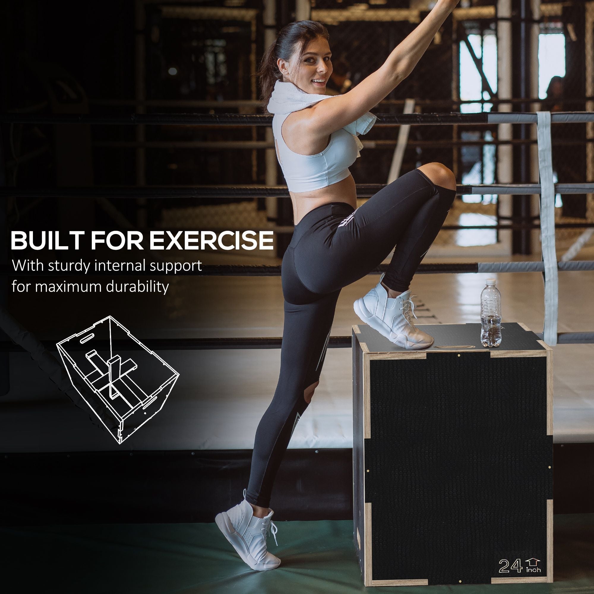 Soozier 24/20/16 In Wooden Plyometric Jump Box with Handle Openings for Home Gym Workout Training 